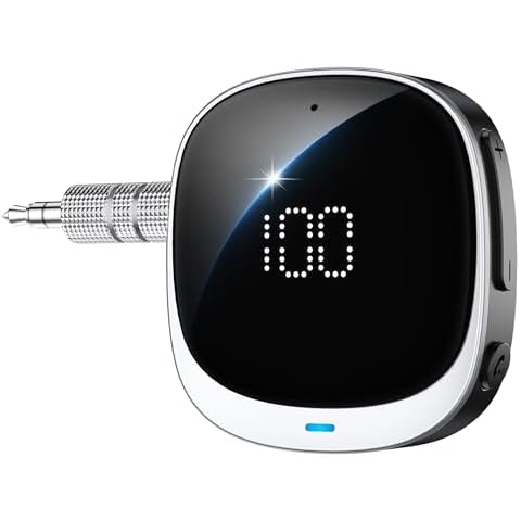 COMSOON AUX Bluetooth Adapter for Car, [LED Screen] Bluetooth 5.3 Receiver for Speaker/Home Stereo/Wired Headphones, 3.5mm Wireless Audio Receiver for Hands-Free Call/Music, Dual Connection Cover