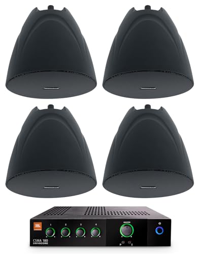 Audiosavings Bundle: (1) JBI CSMA180 80w Commercial 70v Amplifier Mixer for Restaurant/Bar/Cafe Bundle with (4) Rockville PEN-525T Black 5.25