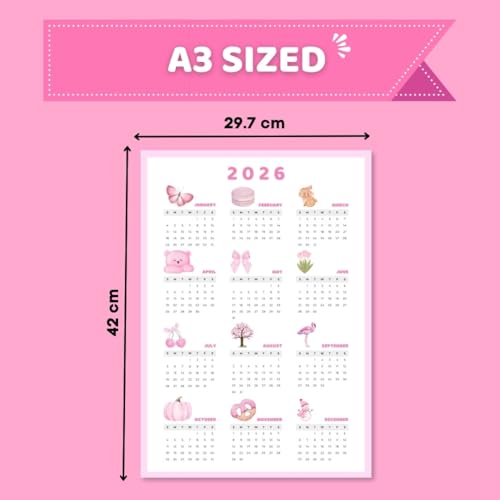Image of Funk You Store Pink Aesthetic Calendar 2026 Poster | A3 Sized (42 x 29 cm) Poster Cute Calendar for Pink Coquette Home Decor | Feel Good-Calendar 2026 Posters for Wall | Aesthetic Wall Decor