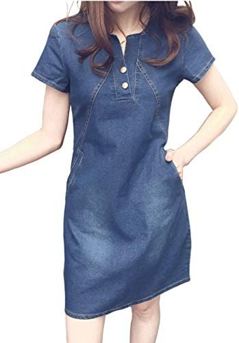 Amazon Co Jp デニム カジュアル ワンピ ワンピース 半袖 膝丈 無地 ライトブルー カジュアル ａライン ポケット付 レディース S Xxl 服 ファッション小物