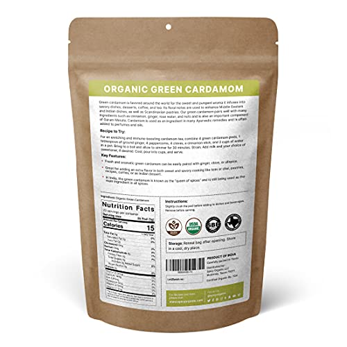 Spicy Organic Jumbo Green Cardamom Pods - 100% Pure Usda Organic - Non-Gmo, Gluten-Free - Comes In A Resealable Pack - Freshly Harvested - 22 Servings Per Container, 4 Oz (113 Grams) #TOP1