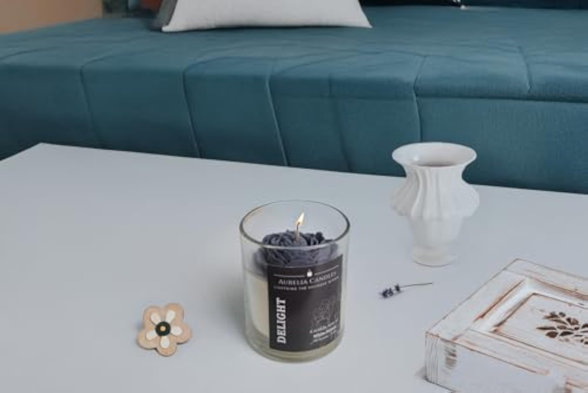 Set of 2 Long Lasting Scented Soy Wax Black Phony Flower Candle