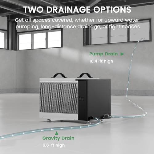 Image of Waykar 125 Pint Crawl Space Dehumidifier with Pump & Drain Hose for Basements, Commercial & Water Damage Spaces up to 6500 Sq. Ft., Compact, Strong Dehumidification, 5-Year Quality Coverage