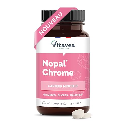 Vitavea Bien-Être - Nopal Chrome – Complément alimentaire minceur, perte de poids – Capteur graisses, sucres & calories – 60 comprimés - 12 jours de...