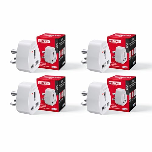 Image of Elleys Zico 3 pin Socket US Converter for India (USA, UK, China) Australia to India Plug Converter - Type D Plug Adapter 6A / 13amp - 240V 2pin 3pin Socket Travel Adapter for Home, Office - 4 Pcs