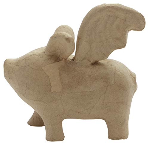 Décopatch SA218C - Un support en papier brun mâché 15x9,5x15 cm, Cochon volant, Unité