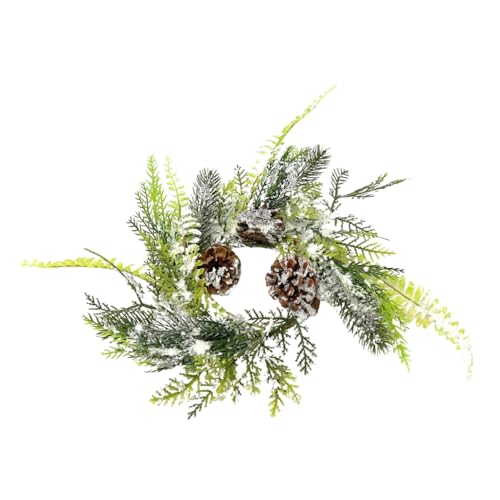 GERSON Snow-Kissed Flocked Pine & Pinecone Candle Ring, 12