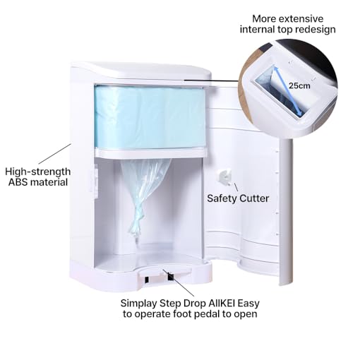 Image of ALLKEI 29L Gift Set Includes 11 Magic Refill Bag Disposal System, Diaper Pail, Odor Control Trash Can for Baby, Adult Diaper, and Pet Waste, Made of Durable ABS. (White)