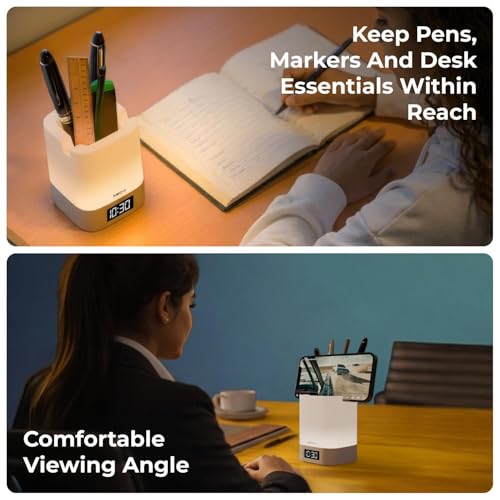 Image of Xech Digital Clock with Pen Stand, Ambient Night Light & Mobile Holder | 3-Colour Ambient Light, Touch Control | Rechargeable Night Lamp for Office, Study & Bedside (Nova Digital)