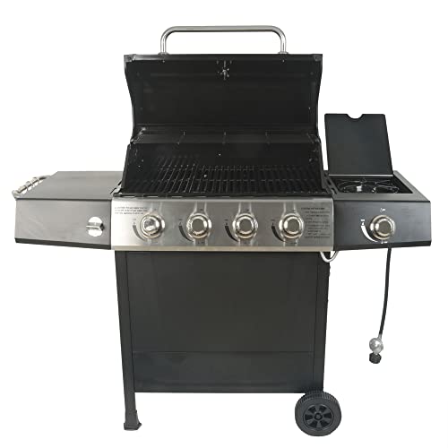 Grill Boss Gbc1449M Outdoor Bbq 4 Burner Propane Gas Grill For Barbecue Cooking With Side Burner, Lid, Wheels, Shelves, & Bottle Opener, Black #TOP1