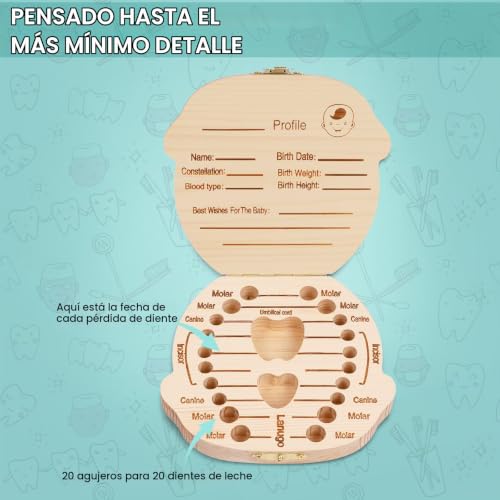 Miniatura 4 de Aolso Caja De Dientes De Leche, Personalizar Bebé Caja De Recuerdos De Madera