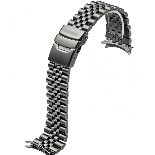 Image of Juntan Stainless Steel Curved Ends Tapered 18mm 20mm 21mm 22mm 23mm 24mm Metal Watch Band Flexible Watch Strap Replacement Bracelet Deployment Double Flip Lock Buckle Silver Black