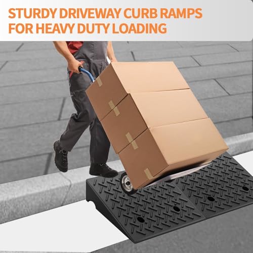 Rampa de bordillo de goma, rampa de umbral, rampa portátil para cobertizo, rampa resistente con capacidad de 6800 lb para coches de perfil bajo, motos, sillas de ruedas, bicicletas (20 x 20 x 7.9 pulgadas) miniatura 7