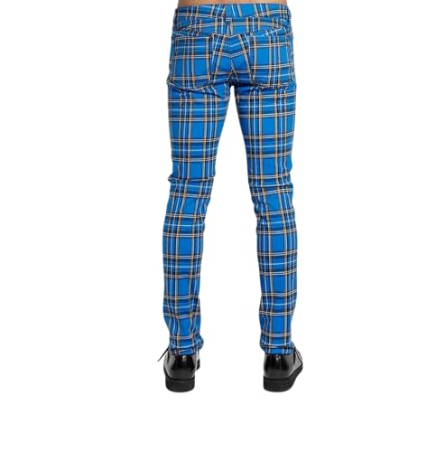 Men's Blue Tartan Plaid Pants Punk Gothic Slim Fit Checkered Casual Trousers3