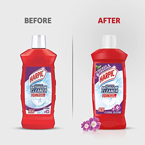 Image of Harpic Flushmatic In-Cistern Toilet Cleaner Blocks, Marine - 150 g | Lasts Upto 240 Flushes & Disinfectant Bathroom Cleaner Liquid, Lemon - 500ml & Disinfectant Bathroom Cleaner Liquid, Floral - 1L