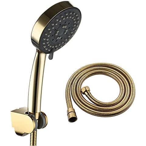 Handheld Shower Head Set with Hose Water Saving Shower Head ABS Round Hand Shower Head with Holder and 1.5M Shower Hose, 5 Spray Modes,Gold Cover