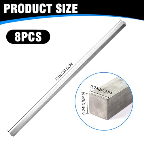 Image of 8 Pcs 1 /4 inch x 1 /4 inch x 12 inch Square Steel Key Stock, Cold-Drawn Stainless Steel Bars Metal Bars, Precision Key Stock