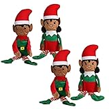 Christmas House Plush Elves, (Set of 4) Medium Skin Tone, 14.5x4 inches, Green, Red, White