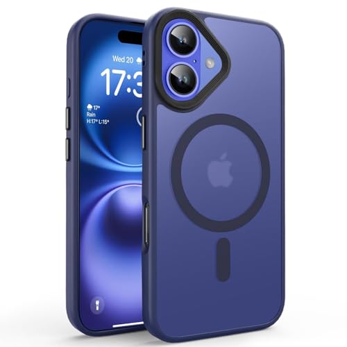 Image of VONZEE Magnetic Guard Designed for iPhone 16 Plus Case Translucent Matte Hard PC + TPU Back Cover [Compatible with MagSafe] Anti-Scratch Shockproof Phone Case (6.7 Inch, Blue)