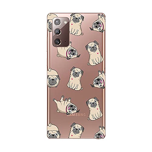 Blingy's Samsung Galaxy Note 20 Case, Fun Pug Design Cute Dog Pattern Funny Cartoon Animal Style Transparent Soft TPU Protective Clear Case Compatible for Samsung Galaxy Note 20 (Pug Style)