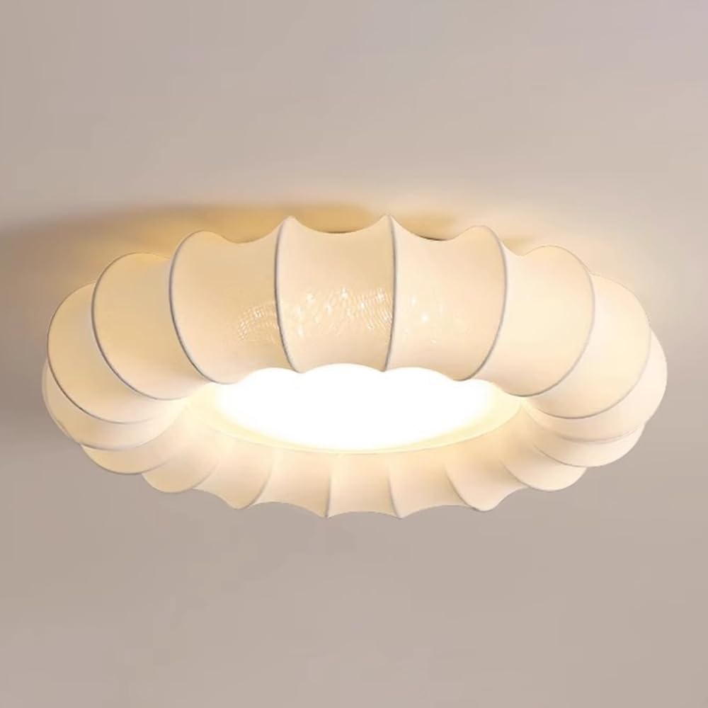 Fabric Ceiling Light Fixture, Bedroom Ceiling Light with Apricot Fabric LampShade, Modern Vintage 30W Led Ceiling Lighting Living Room Kitchen Hallway Ceiling Light, 50cm