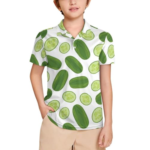 Boys' Classic Polo Shirts Short Sleeve Moisture-Wicking Golf & Tennis Shirts for Youth Teens Cucumber