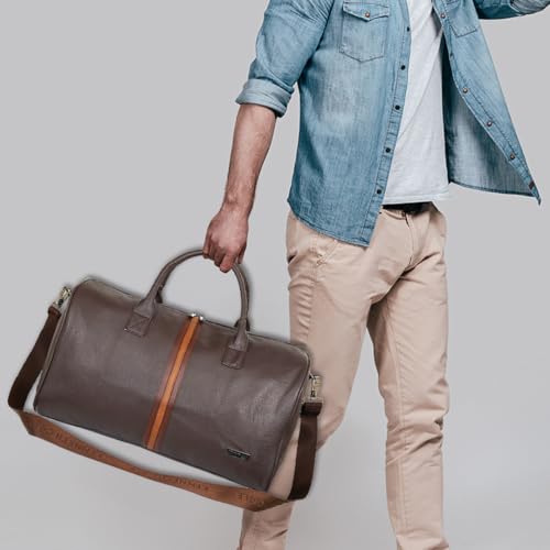 Image of Kenneth Cole Unisex Travel 30L Duffle Bag | Durable PU Vegan Leather | Detachable Adjustable Strap & Sturdy Stitching | Spacious & Stylish Travel, Gym, Weekend Bag for Men & Women | Brown