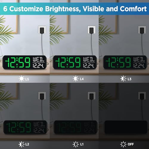 Image of Peakeep Large Display Digital Alarm Clock for Bedrooms, Date Day of Week Desk Table Clocks for Living Room Office, Dimmable Plug in Electric Clock, 5 Volumes, Loud, Auto DST