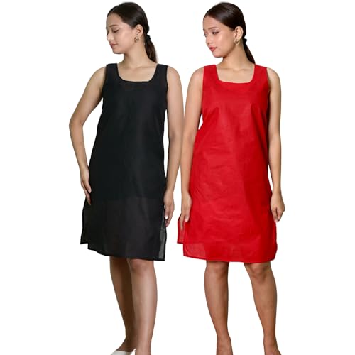 Image of KASANI Women's Camisole Cotton Long Knee-Length Sameej /Slip /Inner, Sleeveless, Pack of 2