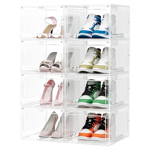 YOUTHCLUB Schuhboxen Stapelbar, 8 Stück PET Magnet-Transparent Hartplastik-Schuhkarton,...