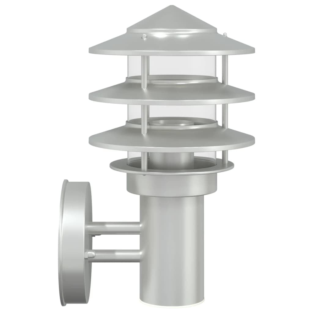 Lampy ścienne zewnętrzne, 2 sztuki, srebrne, stal nierdzewna, odporna na warunki atmosferyczne, IP44, z dyfuzorem PC, 15,5 x 15,5 x 28 cm, E27, maks. 60 W, do ogrodu, na taras, balkon, wjazd