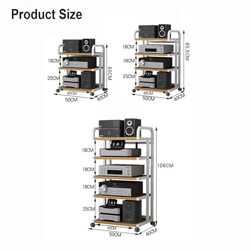 XingLi 3/4/5 Shelves Movable Media Stand Entertainment Center for Store Cable Boxes, DVD Players, Streaming Devices, Home Theater Receivers, Gaming Consoles, Speaker(Size:4 Tier)