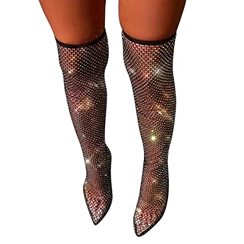 Women’s High Heels Closed Toe Clear Rhinestone Stiletto Mesh Pointed Toe Slingback Heels Transparent Sparkly Dress Party Pumps Shoes