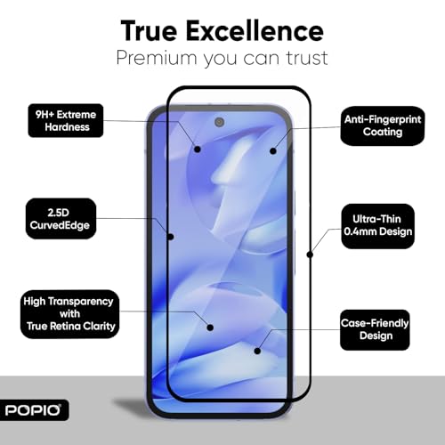 Image of POPIO Military-Grade Gorilla Tempered Glass For Google Pixel 9A | 9H Hardness, Edge-to-Edge, Bubble-Free