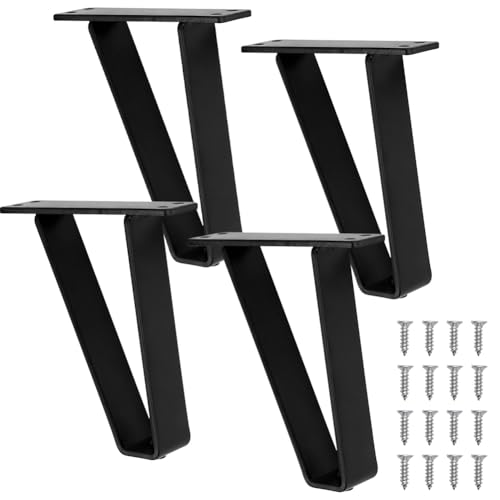 CEWROM Metalowe nogi do stołu, 4 sztuki, metalowe nogi biurka, 17 cm, nogi do stołu, nogi do mebli, nóżki meblowe z ochraniaczami podłogi, nogi szafy, do jadalni, biurka, stolika kawowego, komody