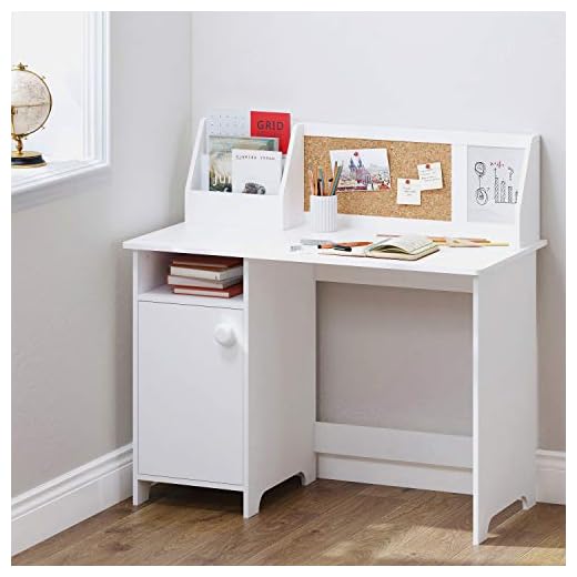 UTEX Kids Study Desk with Storage, Wooden Children School Study Table with Hutch and Storage Cabinet for 3-8 Years Girls Boys, Student's Study Computer Workstation Writing Table, White