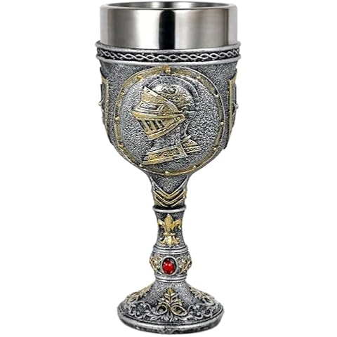 alikiki Medieval Armor Knight Wine Goblet - Renaissance Royal Warrior Chalice Drinkware - 7oz Stainless Steel Drinking Cup for Middle Ages War Decor Party Birthday Father Day Gift Men Boy Cover