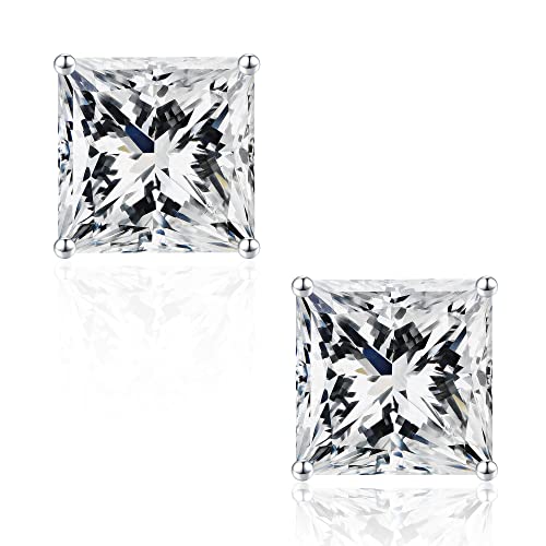 SMILEST 0.6-3ct Princess Cut Moissanite Earrings for Women, D Color VVS1 Clarity Lab Created Moissanite Earrings 14K White Yellow Rose Gold Black Ruthenium Vermeil Solitaire Moissanite Stud Earrings