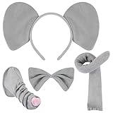 4 Pieces Elephant Costume Set Elephant Ears Headband Nose Tail and Bow Tie Animal Fancy Dress Elephant Costume Kit Party Accessories for Halloween,Birthday,Christmas,Cosplay Dress Up Party Decorations