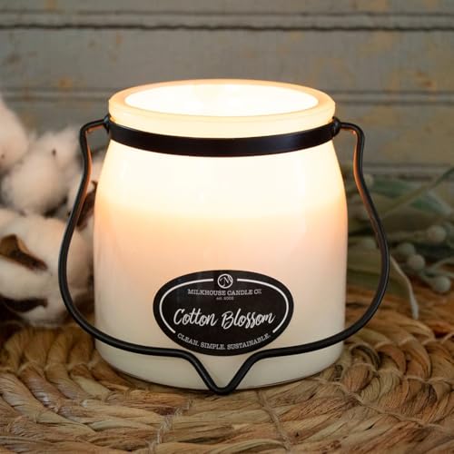 Image of Milkhouse Cotton Blossom Scented Soy Candle, 16 oz Butter Jar, 65+ Hr Burn