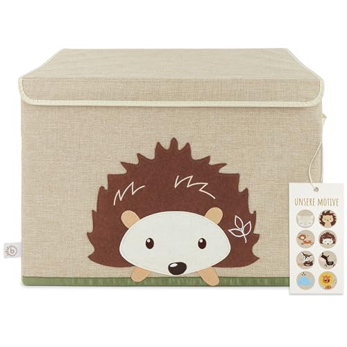 Bieco Igel Spielzeug Aufbewahrung für Baby- & Kleinkinderzimmer | Spielzeugkiste Waldtiere | große Kiste mit Deckel | Spielzeugbox mit Deckel Aufbewahrungsbox Kinder Igel Baby Spielzeugtruhe Kinder