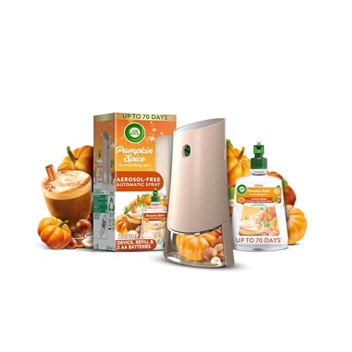 Air Wick Aerosol-Free Automatic Air Freshener Spray Kit, Pumpkin & Winter Spice, 1 Gadget, 1 Refill and 2 AA Batteries, 24x7 Active Fresh Odour Neutraliser | Lasts Up to 70 Day