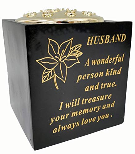 David Fischhoff Memorial Black Rose Bowl with Gold Wording Graveside Flower Vase (Black & Gold - Lily, Husband)