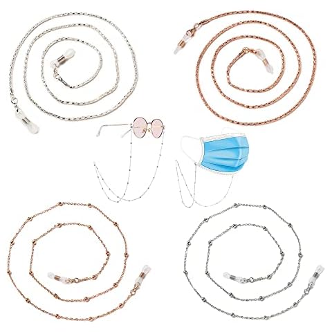 4 Pcs Eyeglasses Chain, Women's Glasses Strap Rose Gold/Silver Glasses Cord Beads Sunglasses Chain With Silicone Anti-slip Rings For Daily Life And Leisure Cover