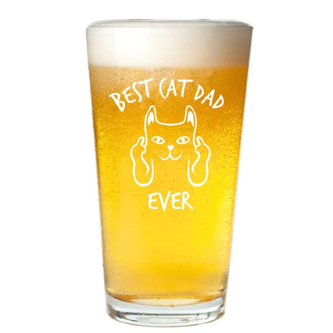 Veracco Best Cat Dad Ever - Funny Birthday Gift Fathers Day For Dad Grandpa Stepdad - Pint Beer Glass (Clear)