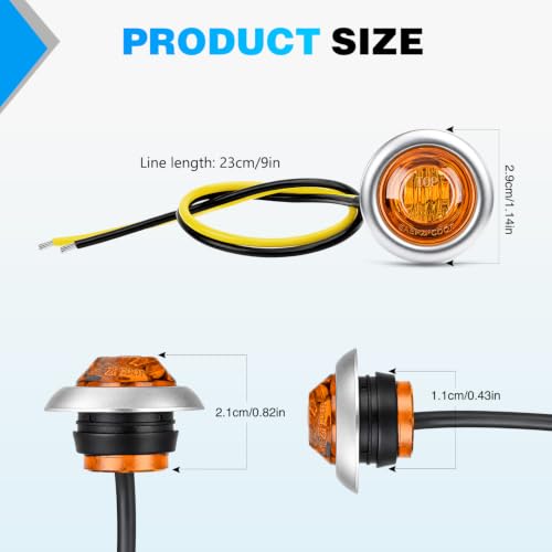 Image of Nilight 3 /4 inch Round Marker Lights 20PCS Amber Side Bullet Clearance Light | 304 Stainless Steel Bezel with IP68 Waterproof Hardwired Bright LEDs and 2 Wire Design for 12V Trailers Trucks Campers Boats