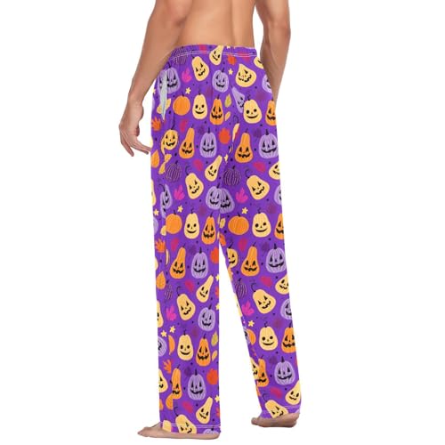 Halloween Pumpkin Purple Men's Pajama Pants Cotton Sleep Bottoms with Drawstring A23044504