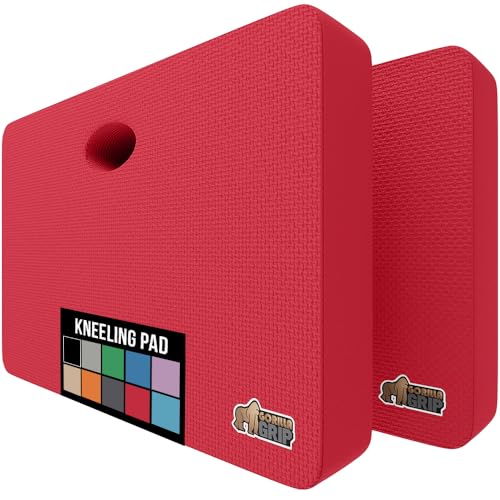 Image of GORILLA GRIP Extra Thick Supportive Foam Kneeling Pad, 2PK, Large Cushion Heavy Duty Knee Pads for Gardening, Baby Bath Time, Dirt and Water Resistant, Workout and Garden Supplies, 17.5x11, Red