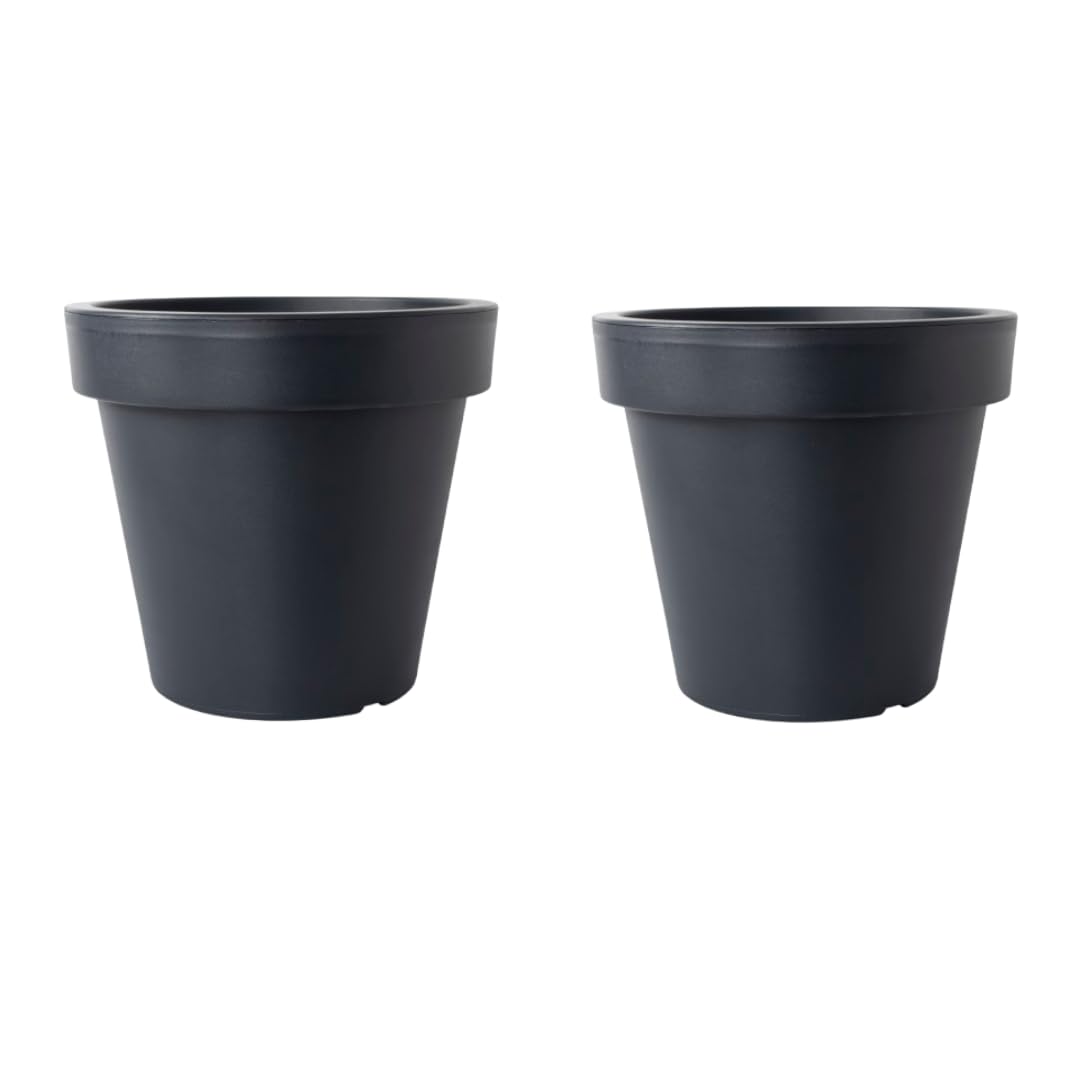 Planters Pride Anthracite Aura 2-Pack 39Cm Large Round Plastic Plant Pots, | 27L Weather-Resistant Balcony & Patio Planters/Houseplant Pots For Aloe Vera | Indoor/Outdoor Flower Pots For Spider Plants