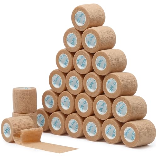 Image of OK TAPE Self Adherent Cohesive Bandages Wrap 24Packs 2 inch x 5 Yards | Non-Woven Self Adhesive Athletic Sports Wrap Tape Vet Wrap Bandages Tape for Thumb Finger Wrist Ankle (Beige)
